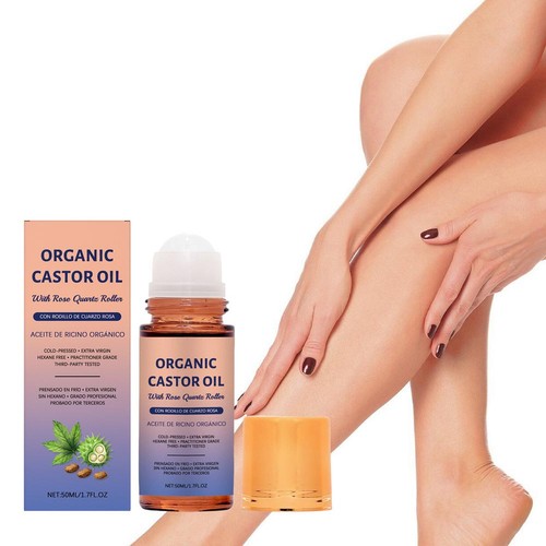 Organic Golden Castor Oil Roll-On with Rose Quartz for Skin,Hair&Wrinkle C1 H7S3 - Picture 3 of 21