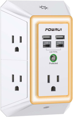 3-Sided Outlet Extender with Night Light -  Multi Plug Outlet with 5 Outlets and