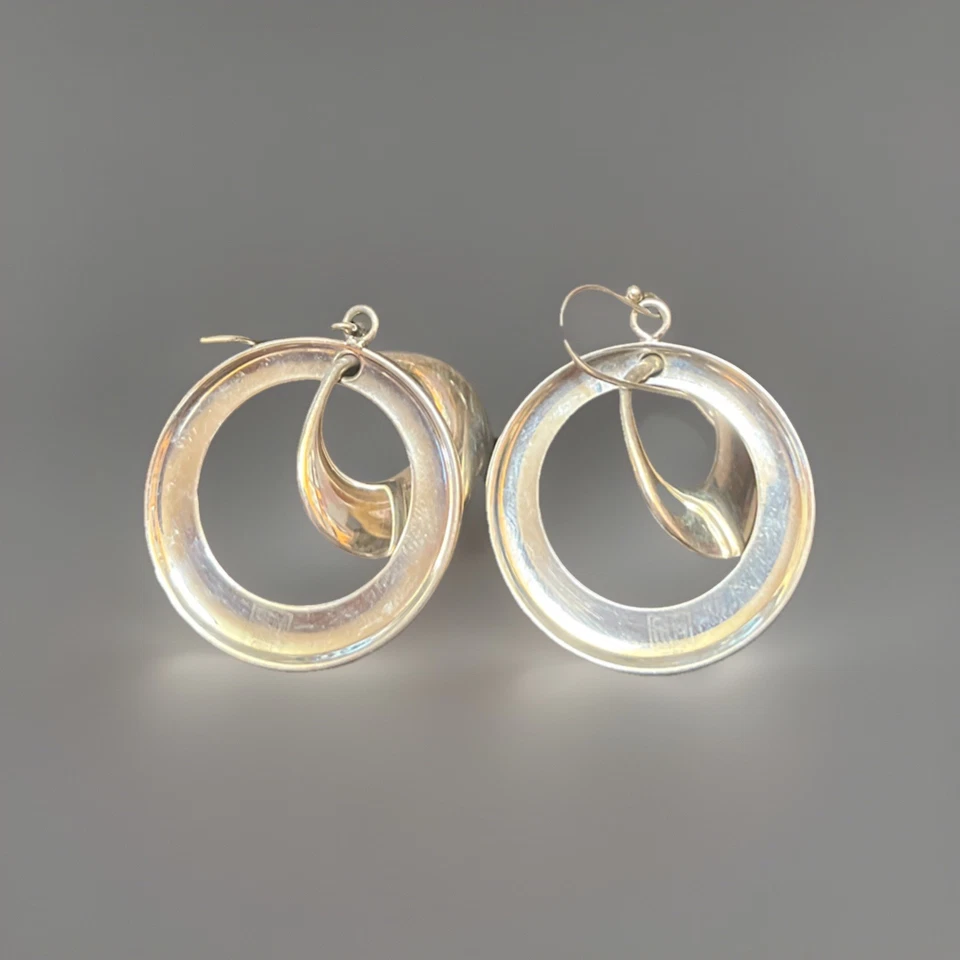 Серебристые мобильные висячие серьги-кольца RLM — классическая деловая повседневная одежда - Изображение 3 из 4