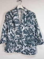 Coldwater Creek Womens Abstract Print Two-Button Blazer 10 Green/White Cotton