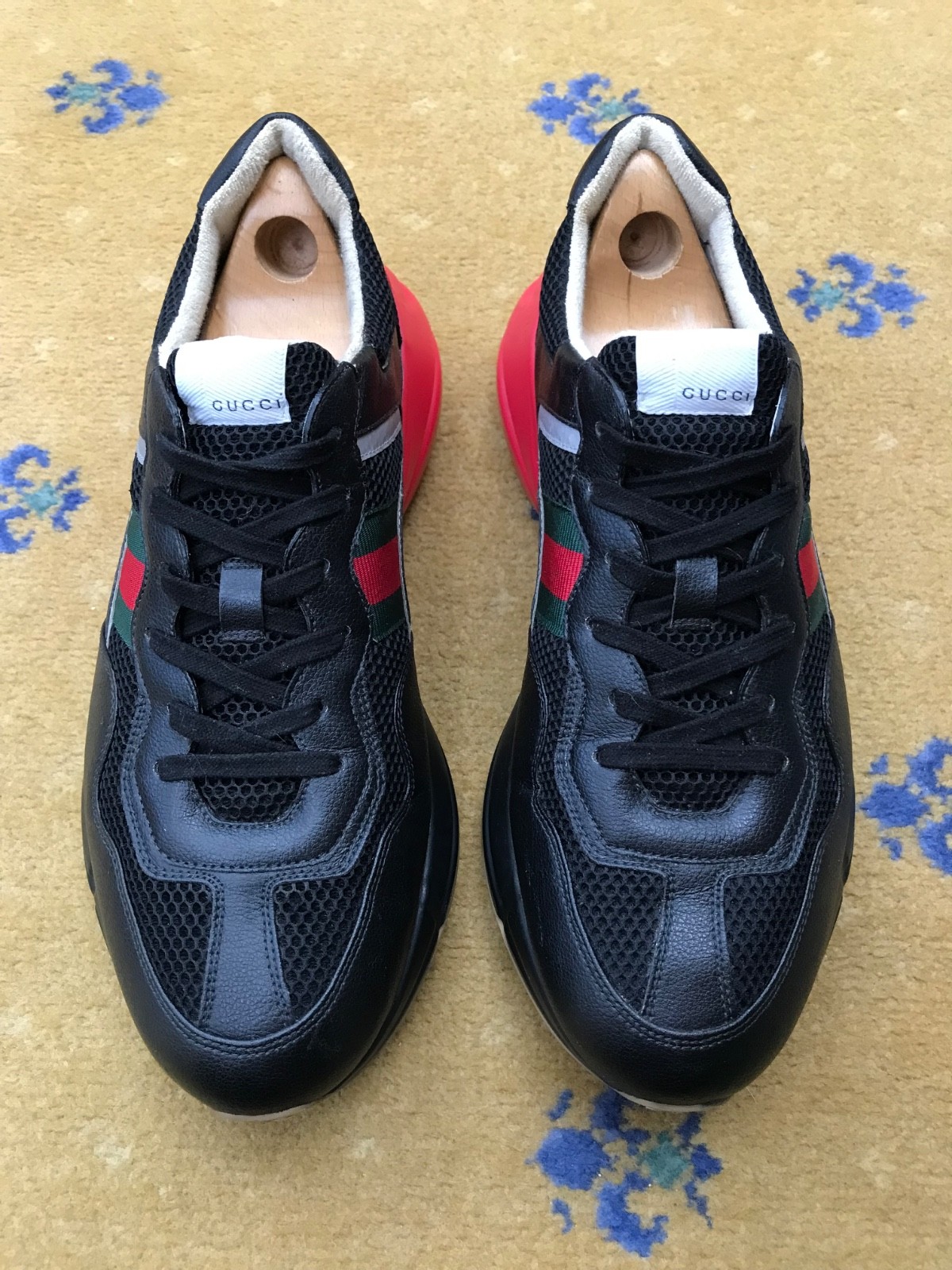 Gucci Trainers Sneaker Shoes Rhyton Black Leather Green Red Web UK 13 US 14 47 thumbnail 2