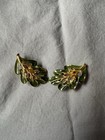 Vintage Sarah Coventry Enchanted Forest Goldtone Green Enamel Clip Earrings — photo 8