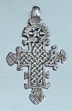 Vintage Ethiopian Coptic Cross Pendant 7g Handcrafted Silver Tone Tribal Design