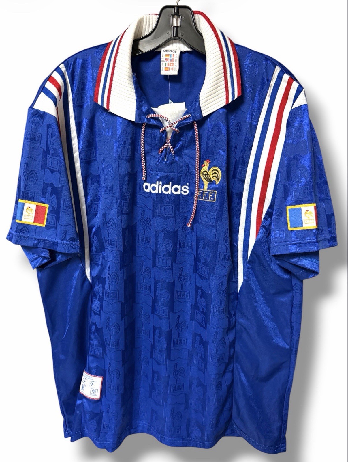 Vintage 1996 Adidas France FFF Home Soccer Kit Jersey XL Euro 96 Blue Rare NWT