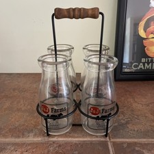 J J Farms 1/2 Pint Milk Bottles With Carrier Set Of 4 Bottles Carrier