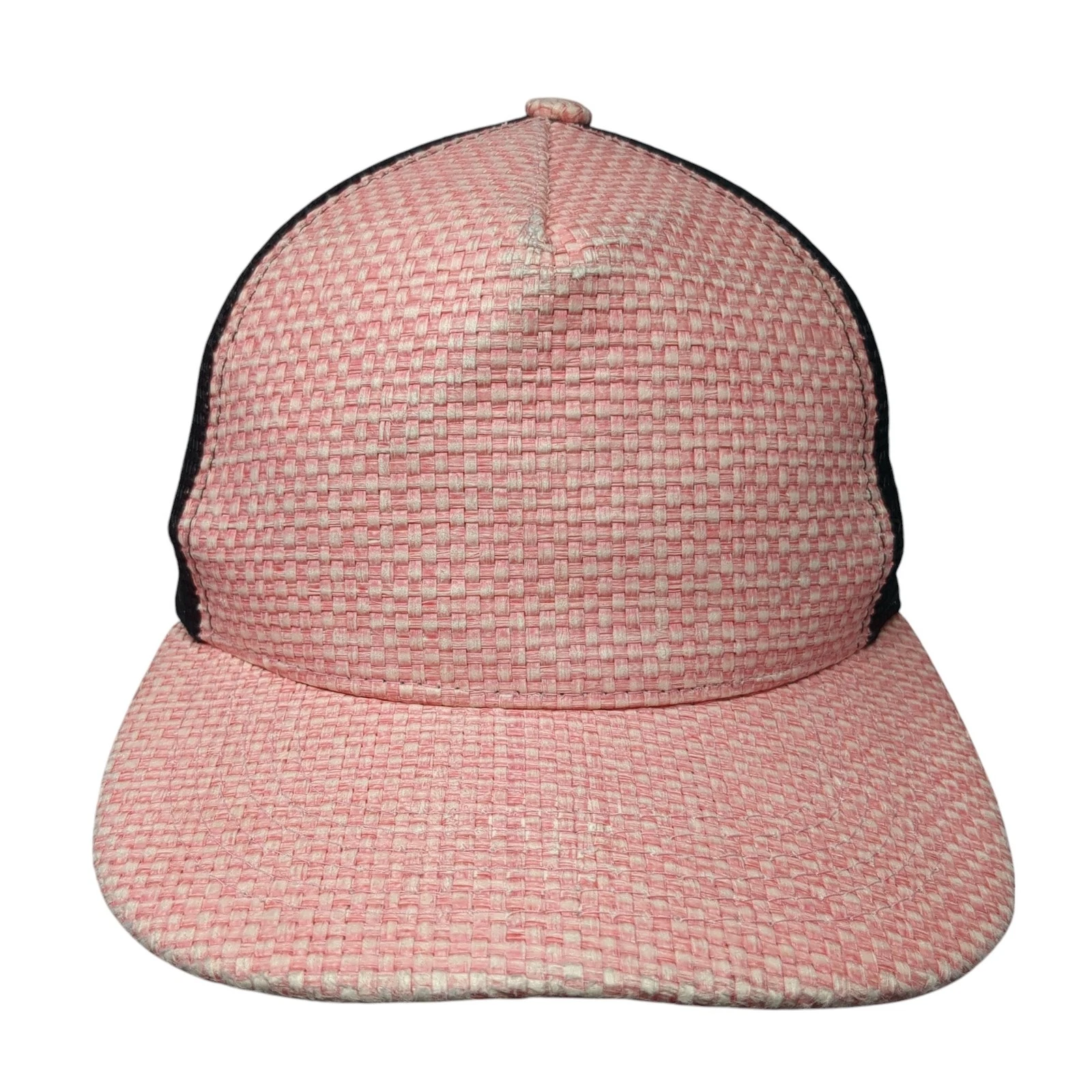 Crown Straw Trucker Hat Pink One Size Adjustable Mesh Back Polyester