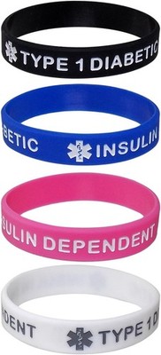 TYPE 1 DIABETIC INSULIN DEPENDENT Child Size (7 Inches) Silicone Wristbands... 