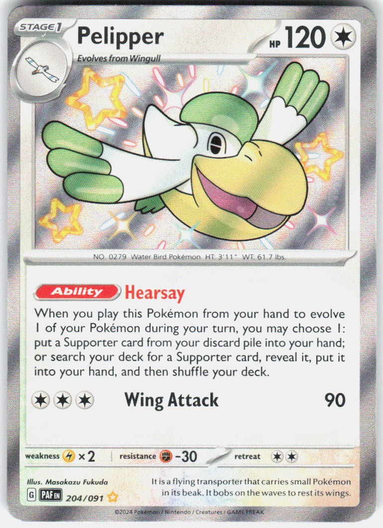 Pelipper 204/091 Shiny Rare Paldean Fates Pokemon Holo