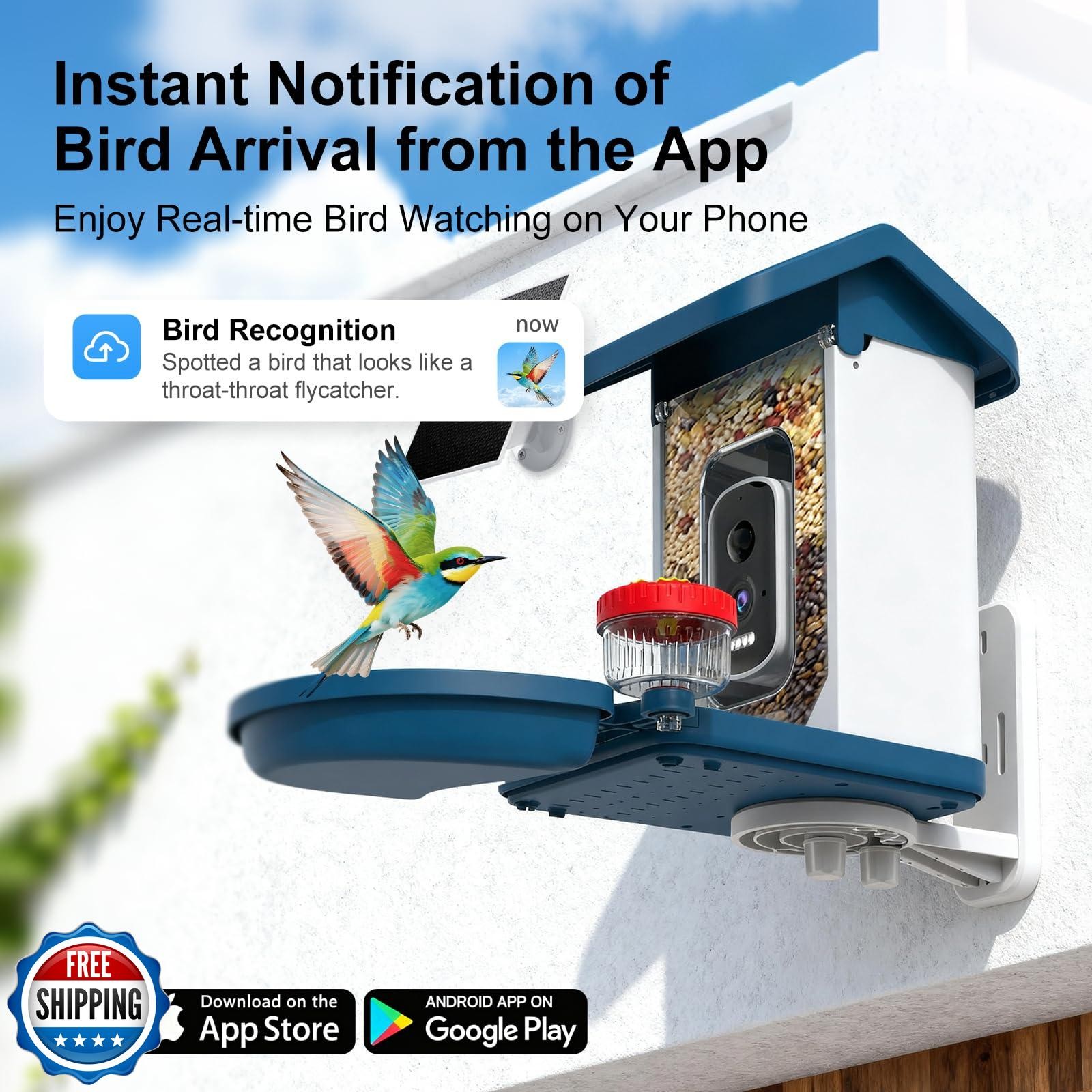 Smart Bird Feeder with Camera Solar Powered, 4K HD Video Bird Hou