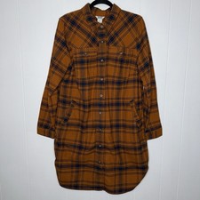 Duluth Trading Co Women’s Folklore Flannel Duster Cider Orange Plaid Large
