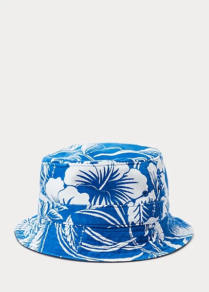 Polo Ralph Lauren Floral Algodón Terry Cubo Sombrero Talla L/XL Azul Blanco Foto 2 de 3