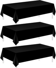 3 Pack Plastic Tablecloths for Rectangle Tables 54" x 108" Black Disposable