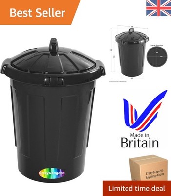 Extra großer 80L Hochglanz Schwarz Mülleimer mit sicherem Verschluss Deckel für Küche & Garten