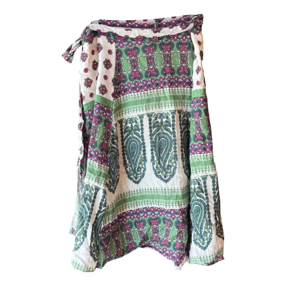 Calypso St. Barth Wrap Skirt Paisley Print Boho Bohemian Casual Cotton S - Image 2 of 4