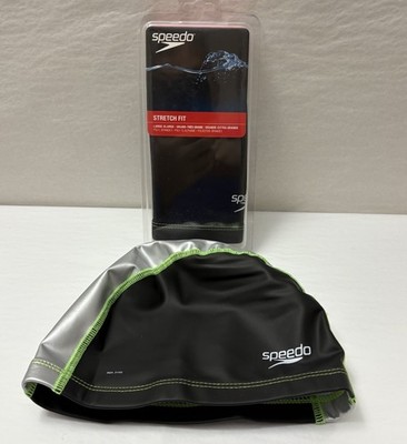 New Speedo Silicone Stretch Fit Swim Cap, Black/Silver Large / XL (M13)