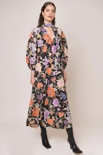 New Rixo Raeya Peony Flora Black Relaxed Fit With Neck Tie Sz XS