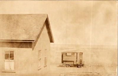 Gelatin Silver Print Postcard 1910s Narrow Gauge Railcar Prairie Station