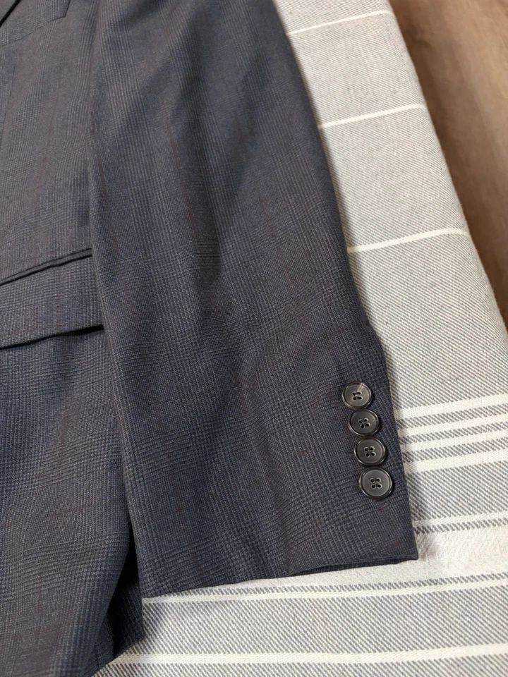 Hugo Boss 2 Piece Blue Gray Suit 40S Burgundy Plaid Cashmere Blend 34x29 - Image 4 of 4