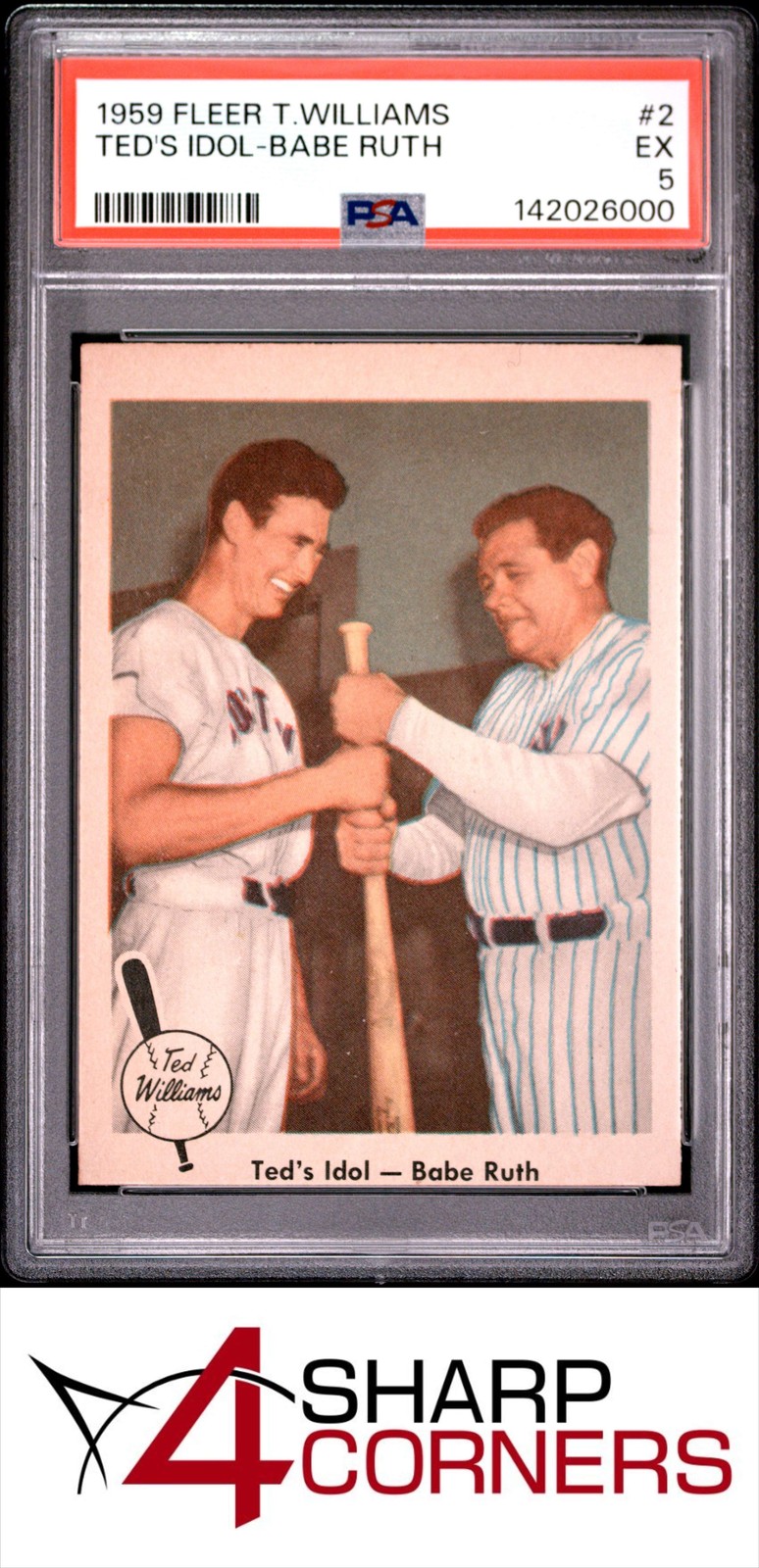 1959 FLEER TED WILLIAMS #2 TED'S IDOL BABE RUTH PSA 5 view 1