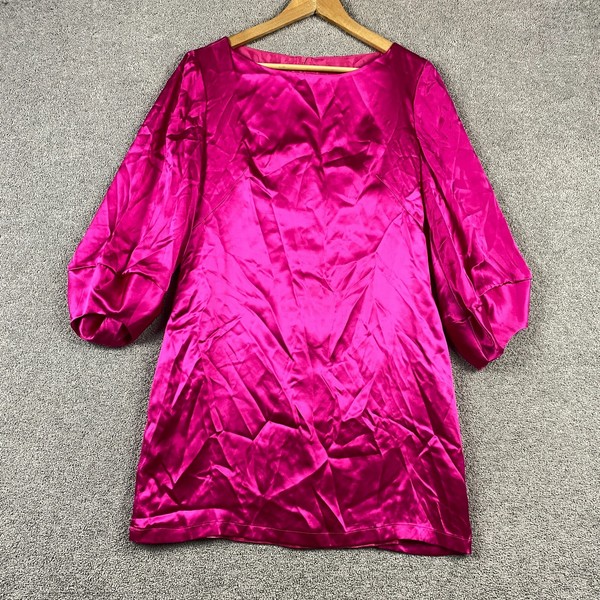 Ae’lkemi Silk Dress Size 8 Pink Mini Shift Long Puff Sleeve Cocktail Party