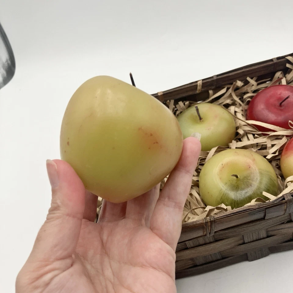 Juego de velas de manzana en cesta - Centro de mesa de frutas de otoño decoración de cocina 6 piezas Foto 4 de 4