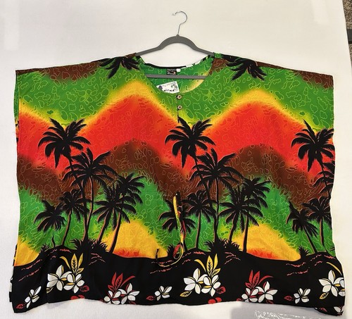 Aloha Fashion Hawaiian Rayon Caftan Tunic Shirt One Size Rasta Palm Print - Picture 4 of 21