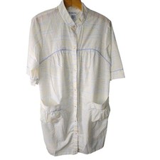 VTG 70s Sears Comfort Coat Robe Duster House Dress Medium Pastel Geometric Print