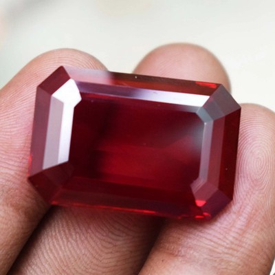 57.30 Ct Natural Ruby Blood Red Emerald Cut Certified Gemstone from Burma