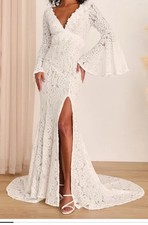 Lulus Duchess Ivory Lace Bell Sleeve Maxi Wedding Dress New Size XXS