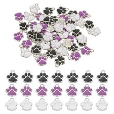 60Pcs 15 x 12 mm Alloy Enamel Dog Paw Print Charms White/Silver and 2 Colors