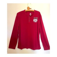 Men's Ecko Unlimited Logo Red Button Neck Long Sleeve Henley SIZE L