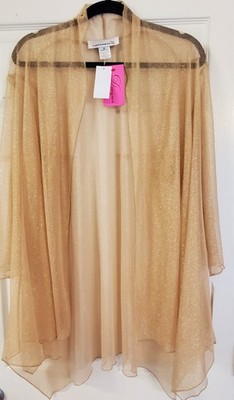Caroline Rose Metallic Shimmer Open Front Mesh Swing Cardigan gold Sz 1X Q4 new