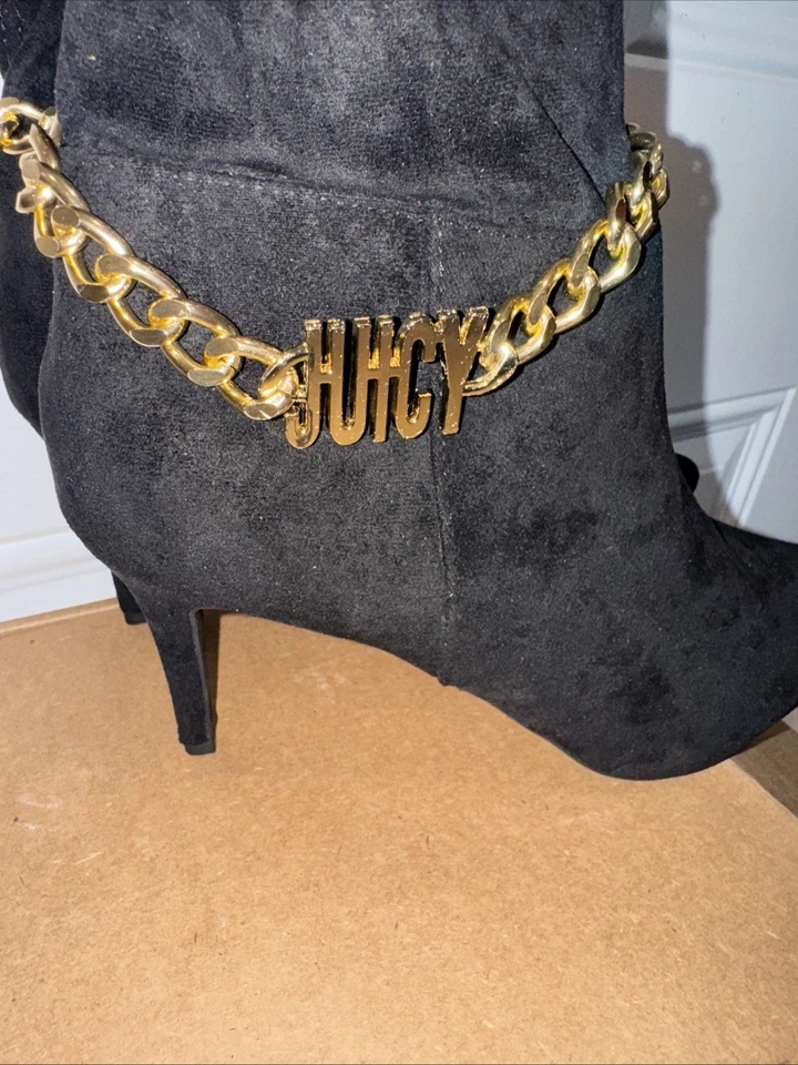 Женские сапоги Juicy Couture модель Tania черные выше колена размер 10 М с золотой цепочкой на каблуке - Изображение 2 из 4