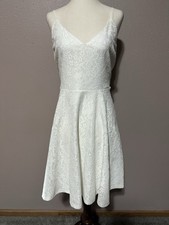 Lulus Skater Dress Womens XL White Floral Stretch Back Zip V Neck Cocktail
