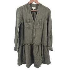 Maeve Anthropologie Dress Womens 2 Green Gauze Babydoll Mini Tunic Ruffle Tiered