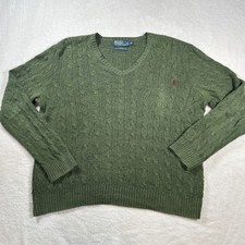 VTG Polo Ralph Lauren Men's XL 100 Silk Sweater Green Cable Knit Long Sleeve