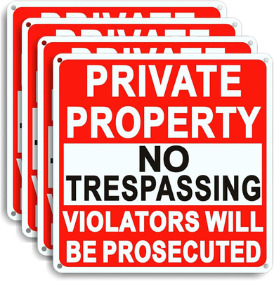 #ad 4 Pack Large No Trespassing Signs Private Property 9.5 Inch X 9.5 Inch Private $14.49