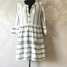 Grand Cheesecloth Dress White/Blue Size M (10/12) 100% Cotton Made In Greece