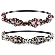 2 Pieces Rhinestone Beaded Elastic Headband  Fashion Headbands Handmade Hair Band