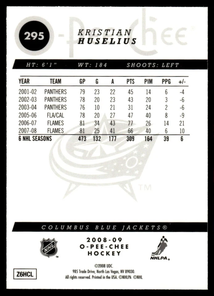 2008-09 O-Pee-Chee Metal Kristian Huselius Columbus Blue Jackets #295 - Image 2 of 2