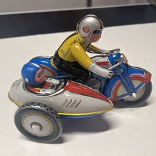 Tin Toys Bike Side Car Era Showa Retro Excellent Condition Works Perfect