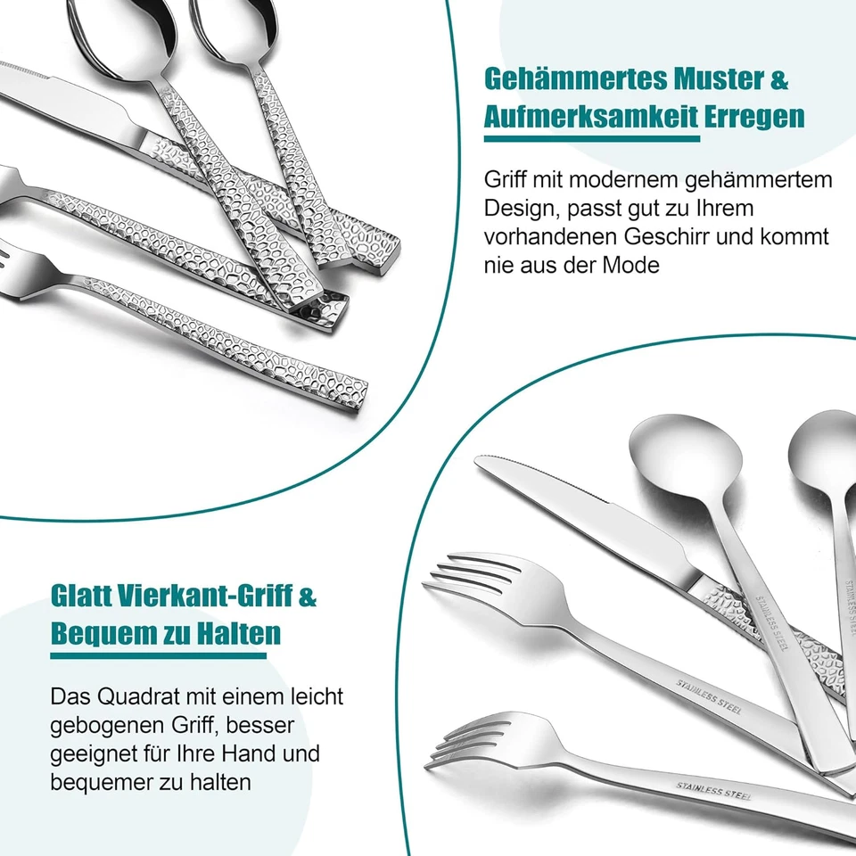 Besteck Set, 30-Teilig Edelstahl Poliert Besteckset Für 6 Personen, Gehämmertes  - Bild 4 von 4