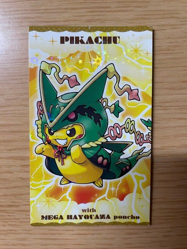 Pikachu Poncho Wearing Rayquaza Pokemon Card Vintage Nintendo Bandai Japan 2016 - Picture 3 of 12