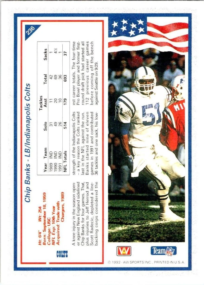 1992 All World #236 Chip Banks - Image 2 of 2