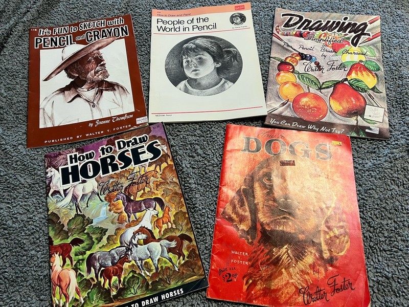 Walter T. Foster Lot of 5 Drawing/Sketching Instruction Books Animals & Birds