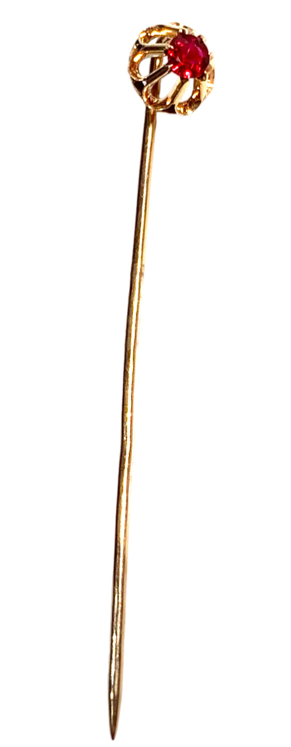 Edwardian 10K Gold & Ruby Stick Pin Buttercup Set… - image 2