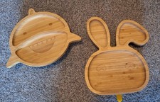 Bamboo Dinnerware Plate with Silicone Suction for Kids Bunny  Shark