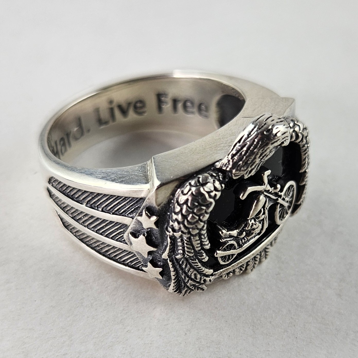 BGE Sterling Silver Eagle Ring with Motorcycle On… - image 8
