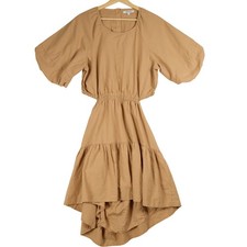 Madewell Toasted Sesame Seersucker Cutout Tiered Midi Dress Tan Size L