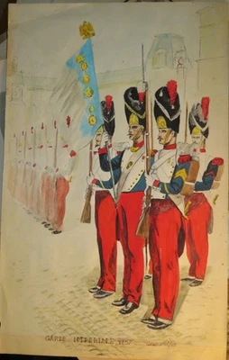ART POPULAIRE GRAND DESSIN AQUARELLE GARDE IMPERIALE NAPOLEON III SECOND EMPIRE - Photo 1/4